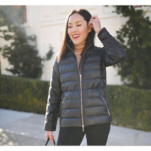 J.McLaughlin Sariah Black Faux Vegan Leather Down Blend Puffer Jacket Small NWOT